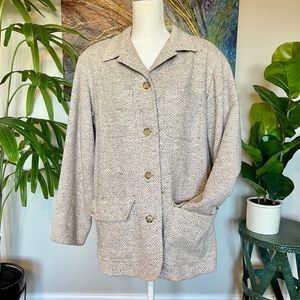 Vintage 80s Liz Claiborne taupe/tan wool blend tweed blazer, oversized Large!